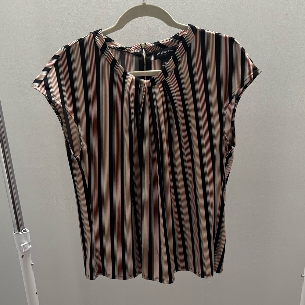 Liz Claiborne Black Multicolor Vertical Striped Blouse